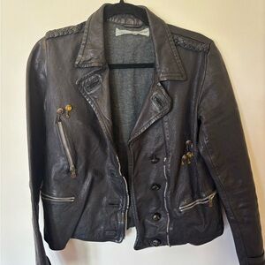 Golden Goose Black Leather Moto Jacket with Stud Accents